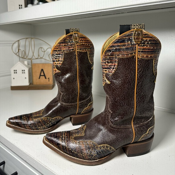Justin Boots Shoes - Justin Women’s 8.5B Exotic Print Cowboy Boots Brown Leather Western Cowgirl